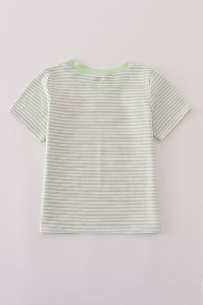 Green turkey embroidery stripe top