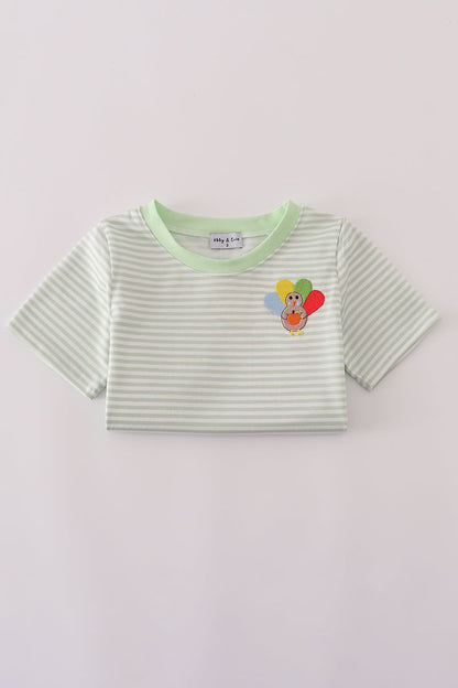 Green turkey embroidery stripe top