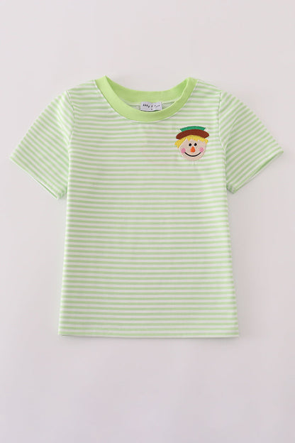 Green scarecrow embroidery stripe top