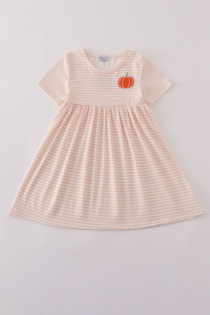 Pumpkin embroidery stripe dress