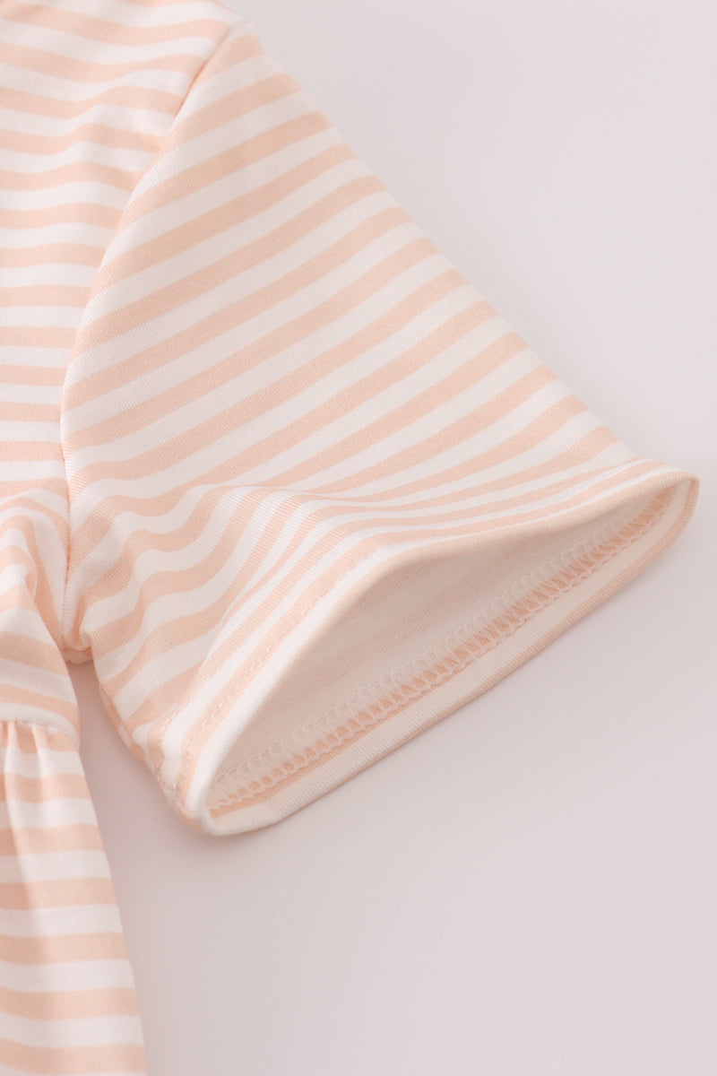 Pumpkin embroidery stripe dress