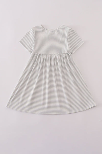 Puppy embroidery stripe dress