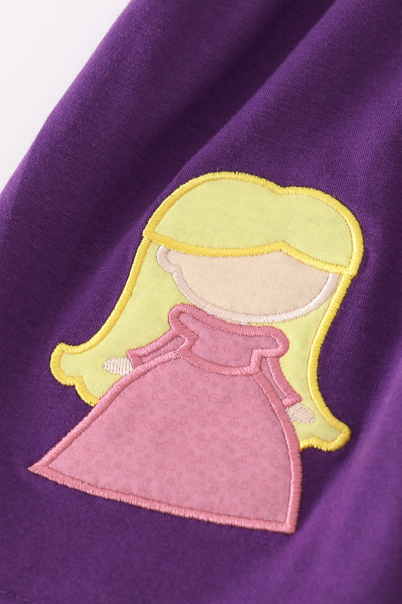 Purple halloween witch applique pants set