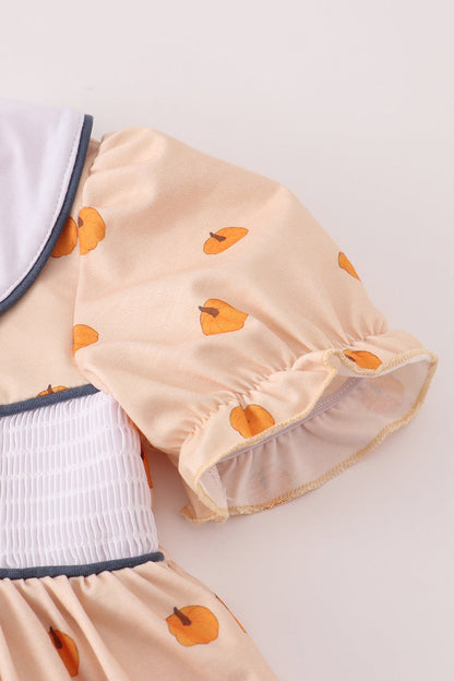 Khaki embroidery smocked dress