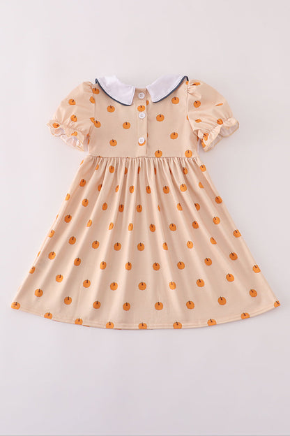 Khaki embroidery smocked dress