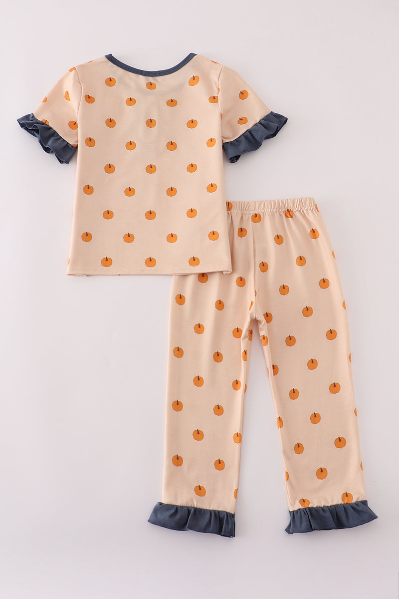 Khaki print ruffle pajamas set