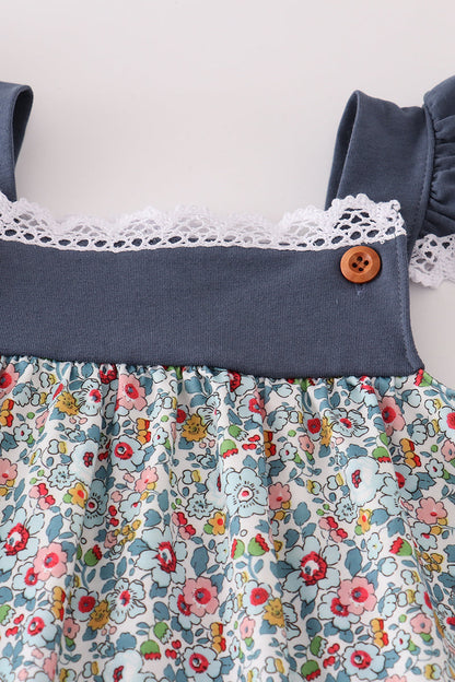 Blue meadow charm lace ruffle pants set