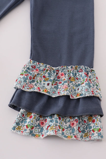 Blue meadow charm lace ruffle pants set