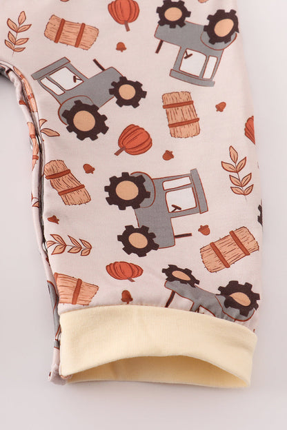 Yellow tractor french knot romper