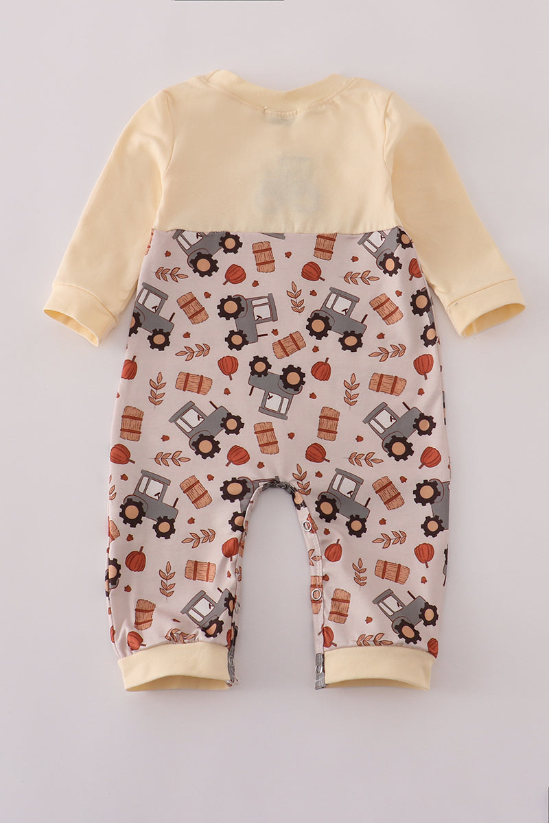 Yellow tractor french knot romper