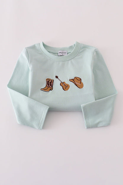 Blue boots embroidery pants set