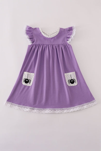 Purple spider embroidery ruffle dress