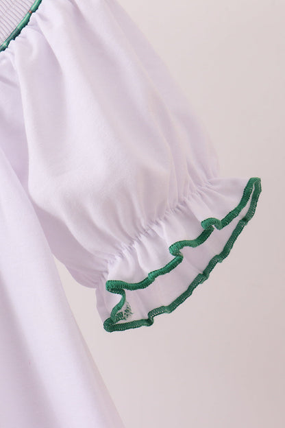 White wreath smocked dress