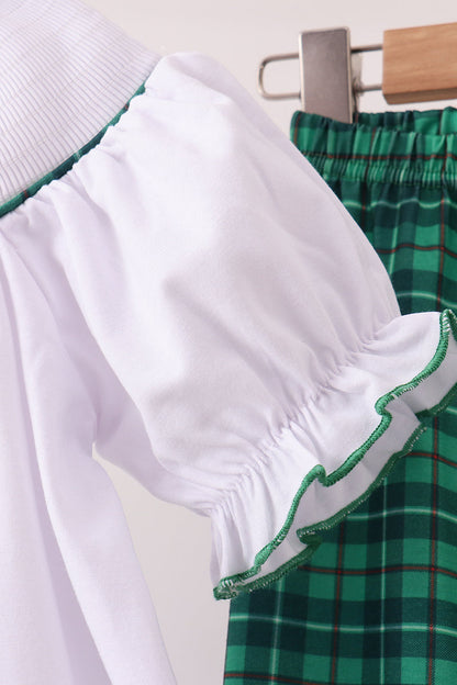 White wreath smocked ruffle pants set