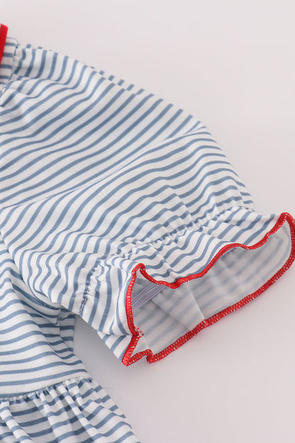 Blue princess embroidery stripe pants set