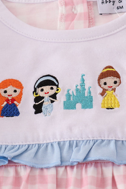 Pink princess castle embroidery gingham bubble