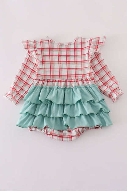 Red plaid farm embroidery ruffle bubble