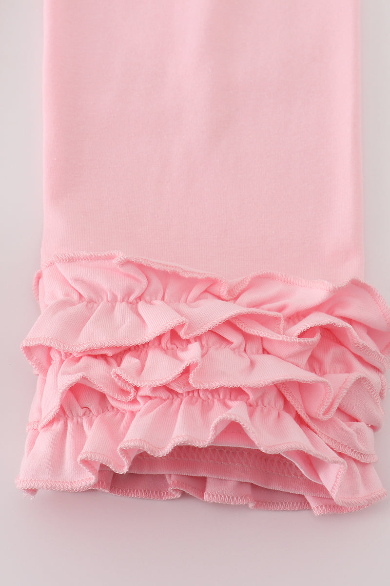 Pink floral bow print ruffle pants set