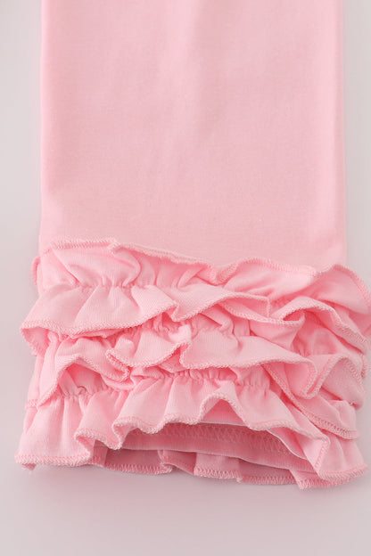 Pink floral bow print ruffle pants set