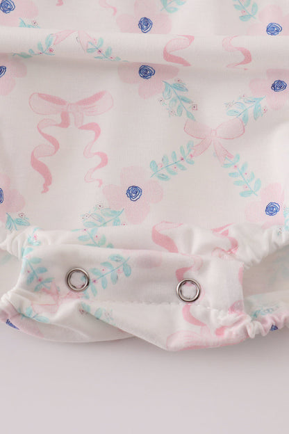 Pink floral bow print ruffle bubble