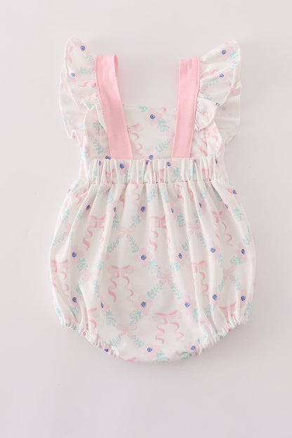 Pink floral bow print ruffle bubble