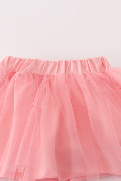 Pink princess embroidery tutu skorts set