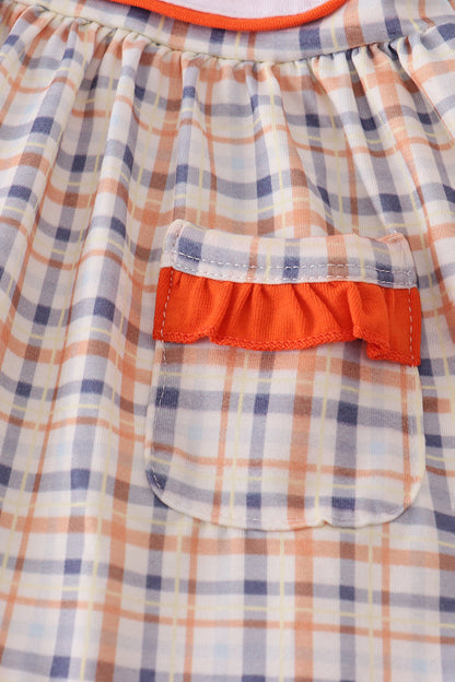 Orange turkey embroidery plaid bloomer set