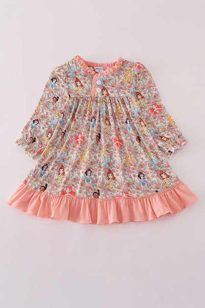 Princess floral print ruffle gown