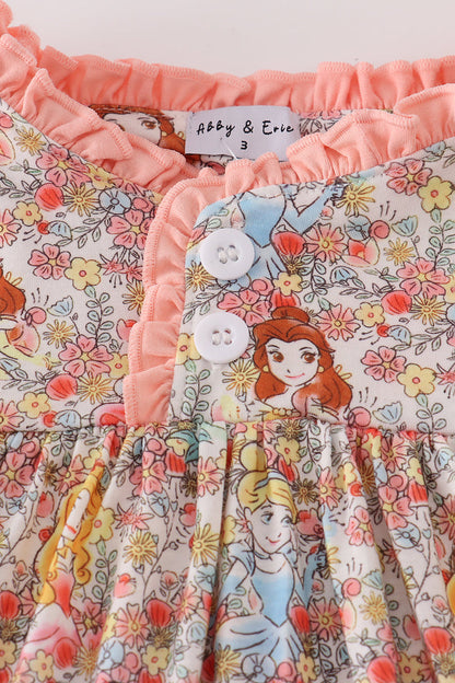 Princess floral print ruffle gown