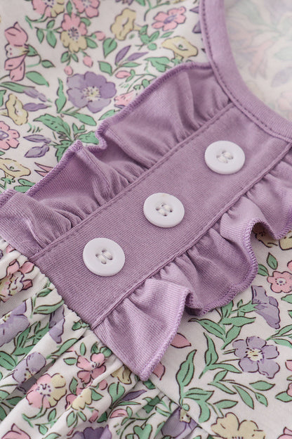 Purple floral print ruffle dress