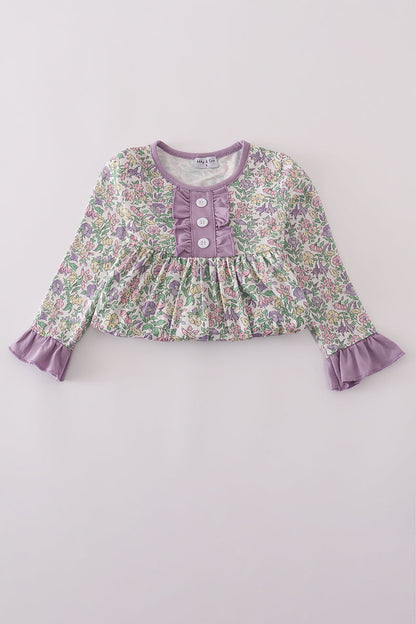 Purple floral print ruffle dress