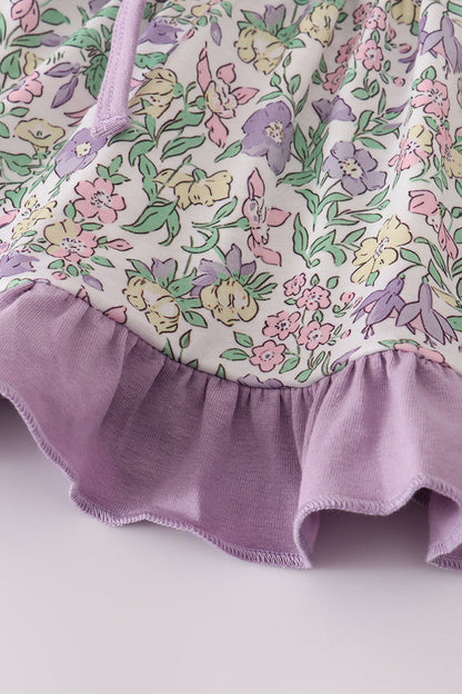 Purple floral print ruffle bloomer set