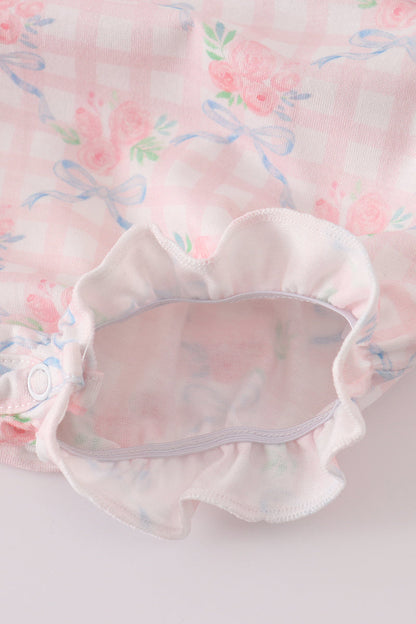 Pink floral print ruffle bow bubble