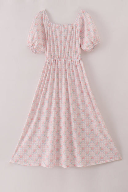 Pink floral print mom dress