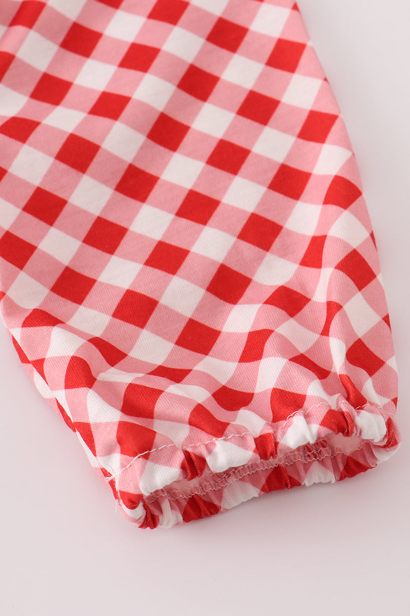 Red farm smocked ruffle pants set