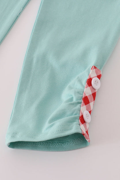 Red farm smocked ruffle pants set