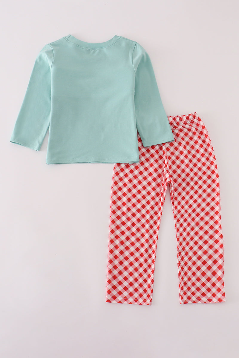 Red farm smocked pants set