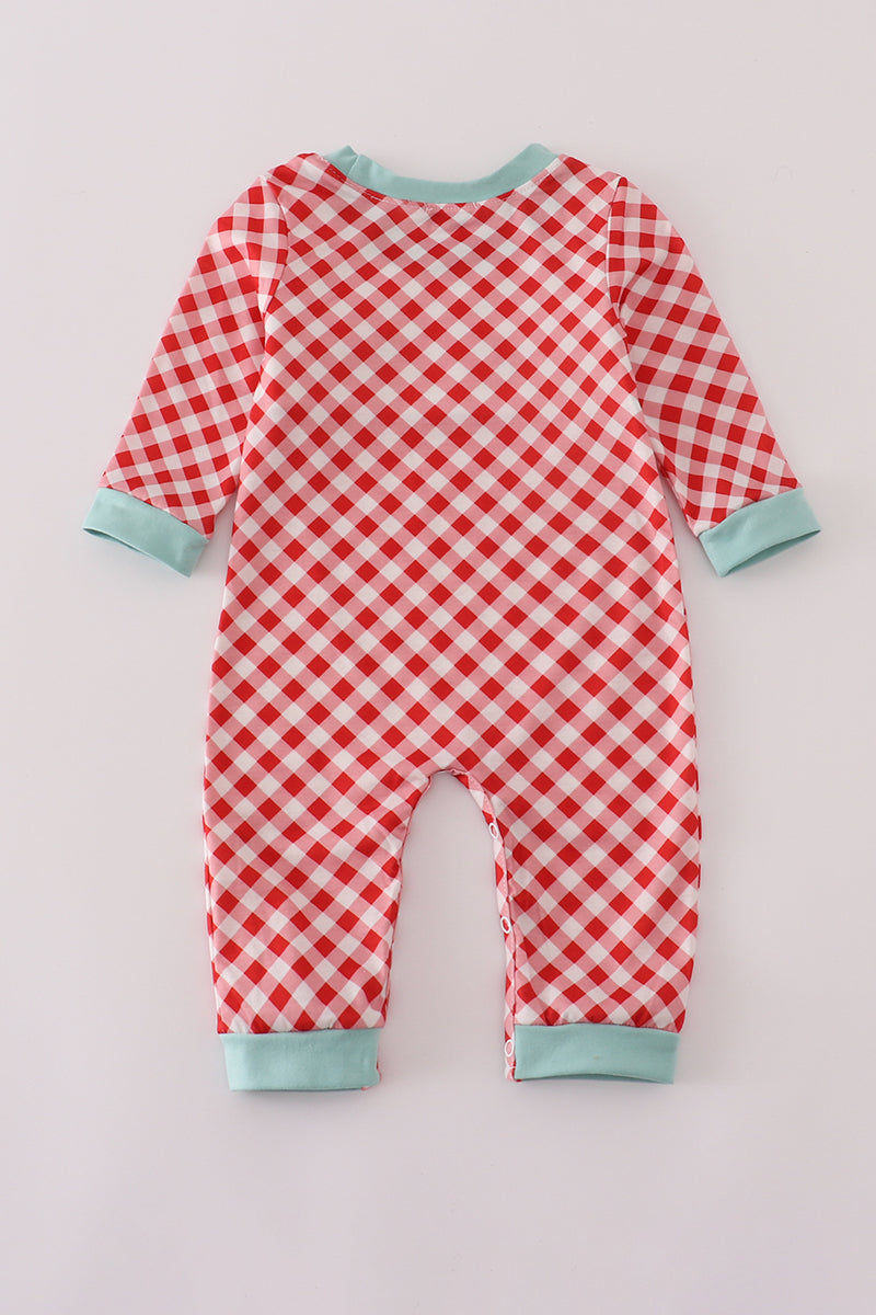 Red farm smocked romper
