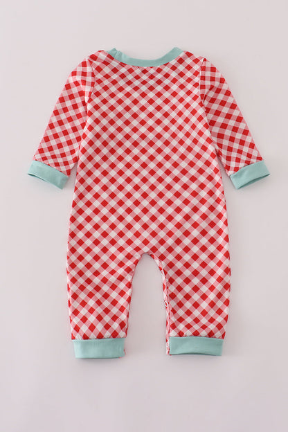Red farm smocked romper