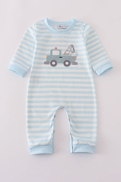 Blue crane applique stripe romper