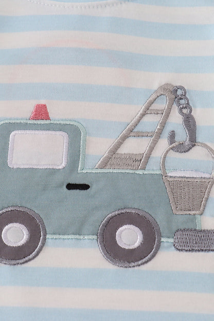 Blue crane applique stripe romper