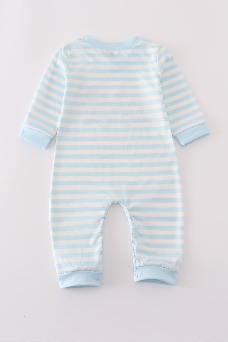 Blue crane applique stripe romper