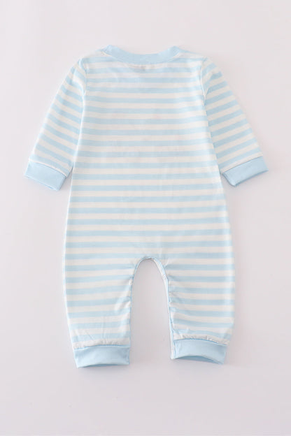 Blue crane applique stripe romper