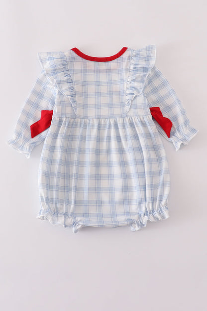 Blue farm embroidery plaid ruffle bubble