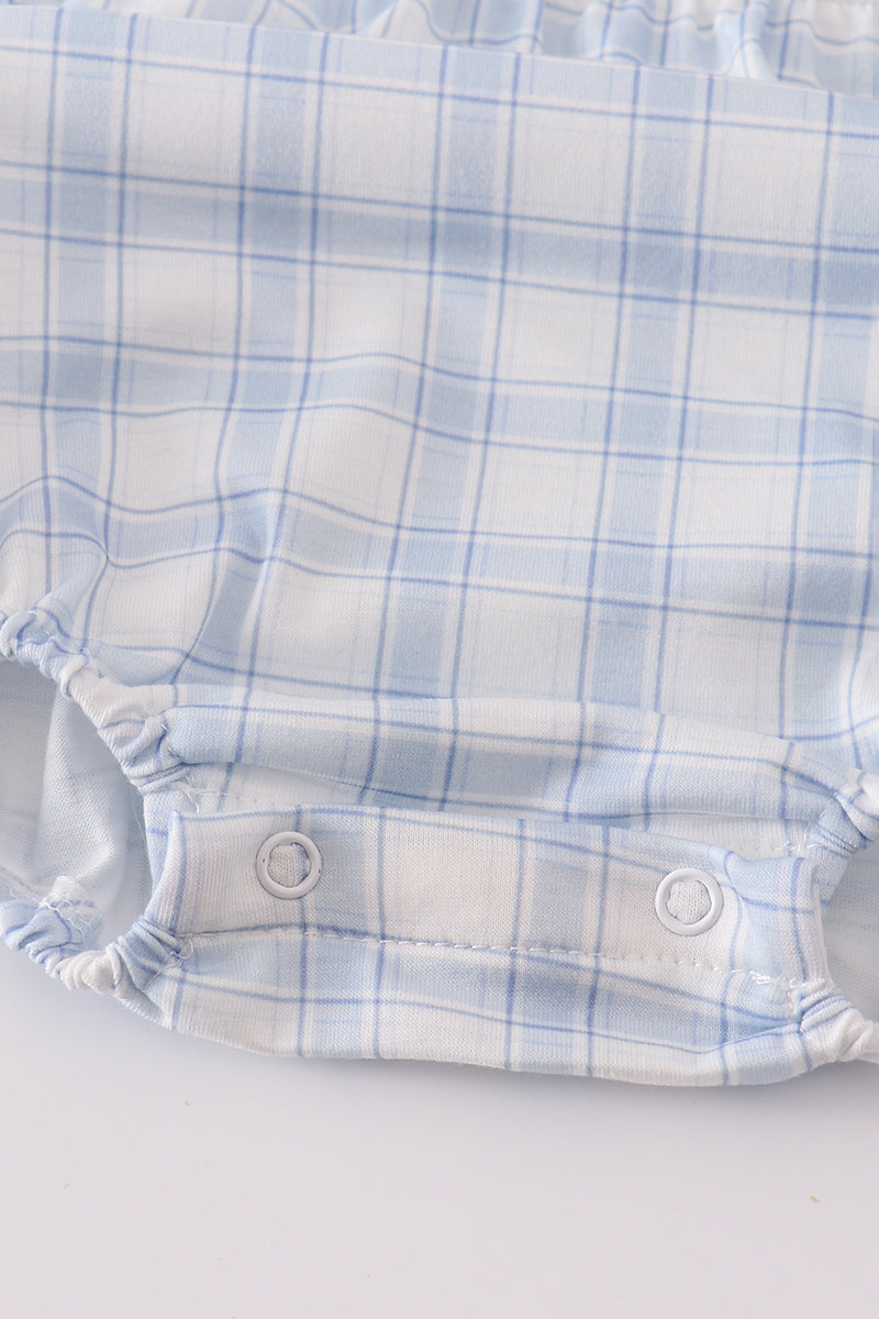 Blue farm embroidery plaid bubble