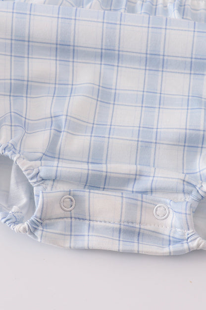 Blue farm embroidery plaid bubble