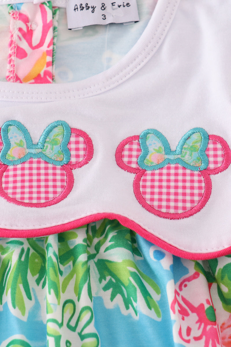 Green floral character applique dress