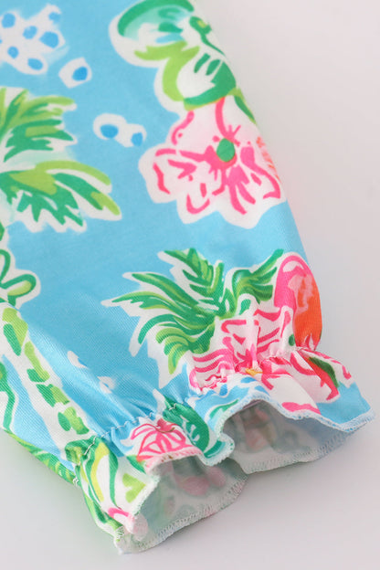 Green floral character applique dress