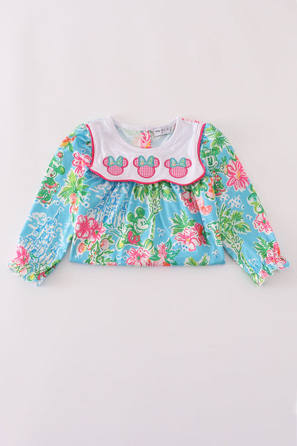 Green floral character applique dress