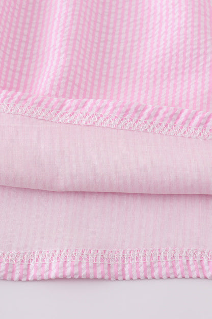 Pink seersucker animal embroidery dress